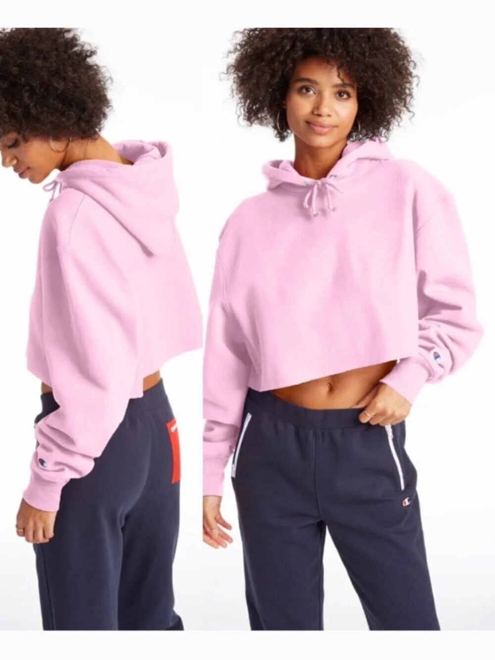 CHAMPION URBAN OUTFITTERS Reverse Weave Cropped Cut-Off Hoodie Pink Sweatshirt L